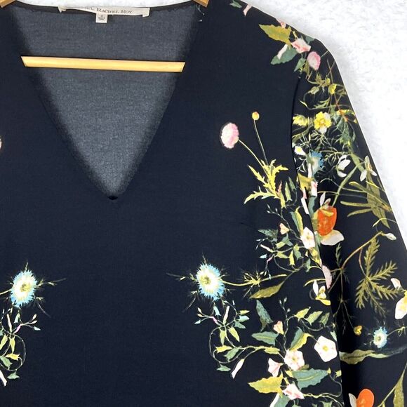 RACHEL Rachel Roy Women’s Black Floral Shift Dress w/Pockets & Slit Sleeves Sz 4 - Picture 7 of 16